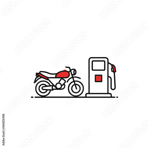 A motorcycle refueling at a gas station, the image symbolizes transportation and energy consumption.
