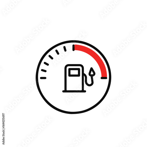 Fuel gauge symbol reaching the red zone, indicating the need for a fill-up.