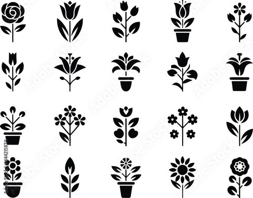 Floral Design Elements 20 Black and White Vector Illustrations