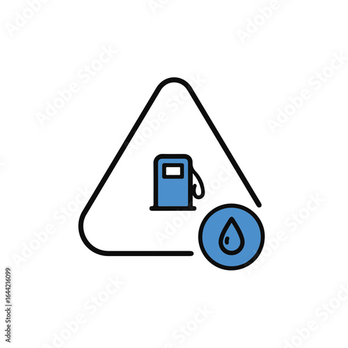 Fuel station symbol within a triangle, next to the water drop