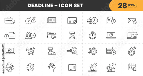  Deadline icon set featuring various time management and scheduling symbols