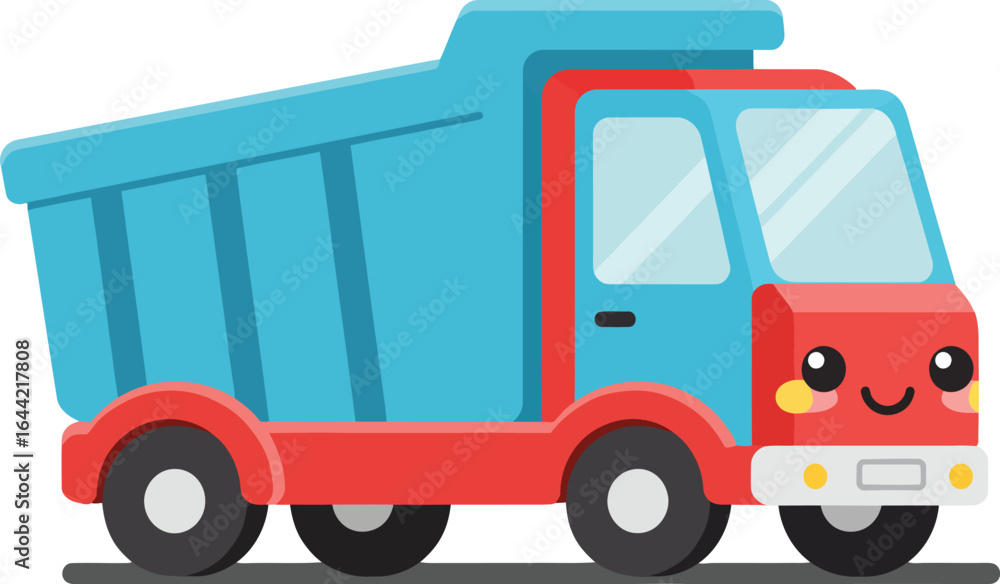 Fototapeta premium Cute cartoon dump truck vehicle illustration for children’s educational and entertainment content 
