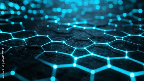 Abstract network of interconnected glowing hexagons tech data concept