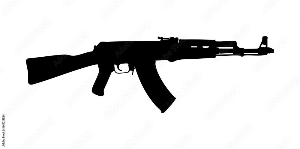 Fototapeta premium Minimalist Flat Vector Side View of AK-Style Rifle