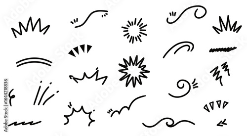 Hand-Drawn Doodle Design Elements: Decorative Comic Accents, Text Dividers, Cartoon Style Lines and Swirls Vector Set Isolated on White Background for Graphic Design Projects
