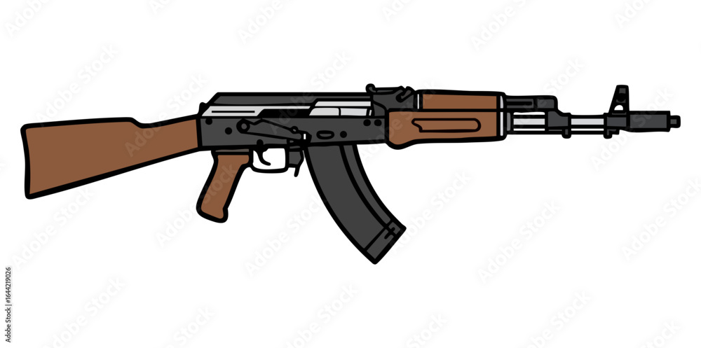Minimalist Flat Vector Side View of AK-Style Rifle Minimalist Flat Vector Side View of AK-Style Rifle