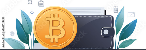 Fintech Coin with Mobile Wallet Vector Illustration