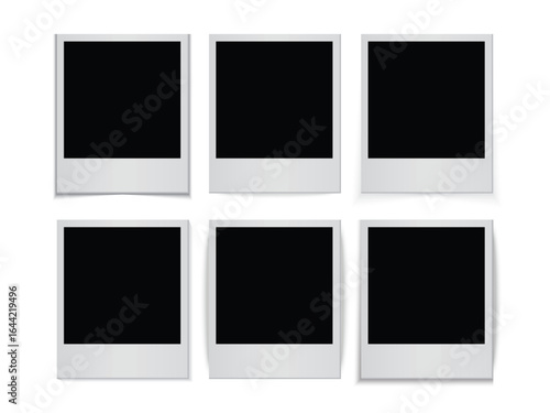 Realistic Empty White Polaroid Photo Frame Set – Realistic Polaroid Frames and Photo Template Mockup Collection with Different Shadows, Blank Black Space for Image or Picture Display