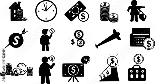 Finance and Economy Vector Illustration – Banking, Investment, Cryptocurrency, and Business Growth Icons