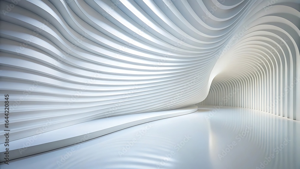 Obraz premium Abstract White Architecture Interior with Curved Walls and Smooth Floor Surface