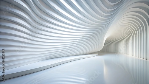 Fototapeta Naklejka Na Ścianę i Meble -  Abstract White Architecture Interior with Curved Walls and Smooth Floor Surface