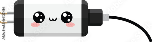 Cute electrical plug charger with kawaii face and blush cheeks in simple flat vector style illustration 