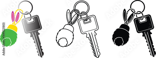 Bunny tail keychains vector illustration keys and charm set