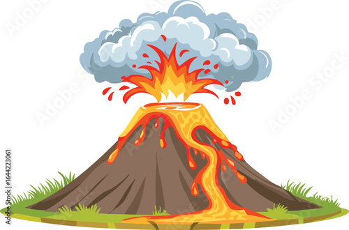 Explosive Volcano Eruption with Flowing Lava and Thick Smoke