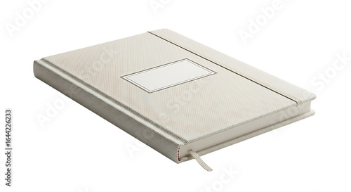 Textured cream notebook with elastic band and bookmark isolated on a transparent background image