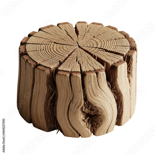 Wooden tree stump cross-section displaying detailed natural rings and textures