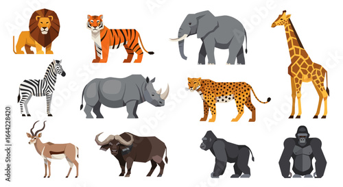 Illustration showcasing a diverse collection of wildlife animals from the african savanna region