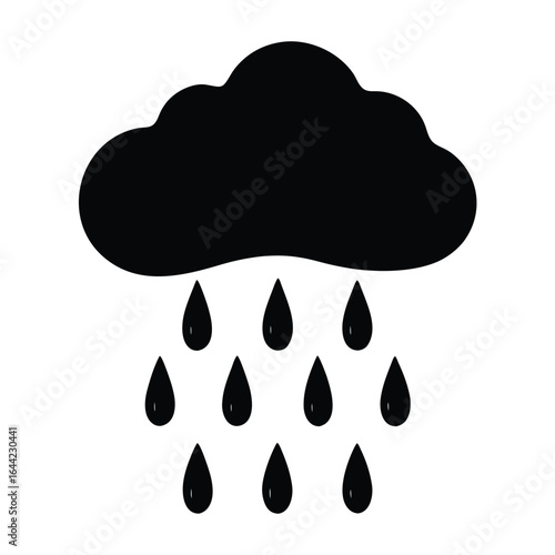 Black silhouette of a cloud raining droplets on a white background weather precipitation