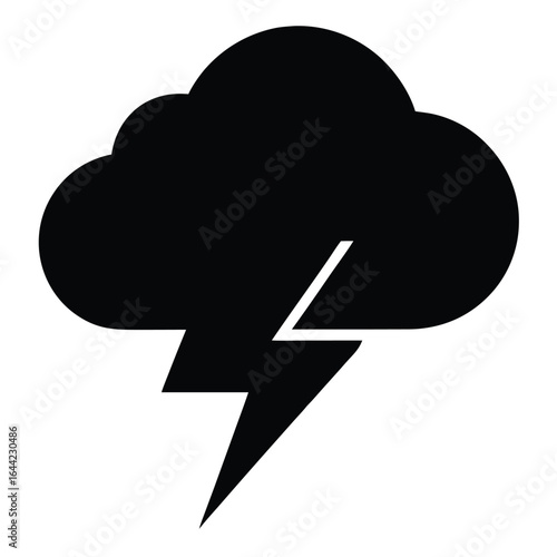 Black silhouette of a cloud with a lightning bolt on a white background storm weather