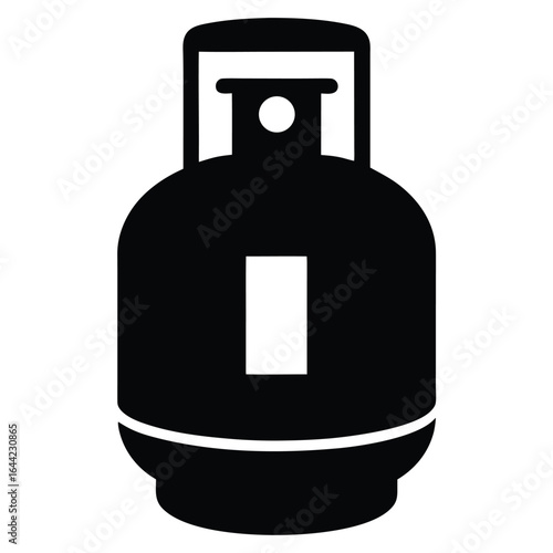 Black silhouette of a gas cylinder with a white rectangle on a white background propane tank