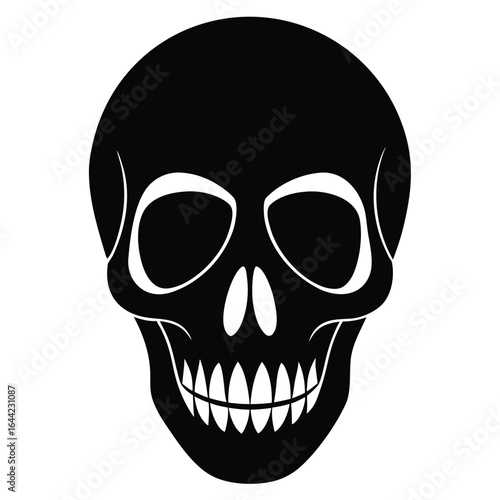 Black silhouette of a human skull with white outlines and teeth skeleton death