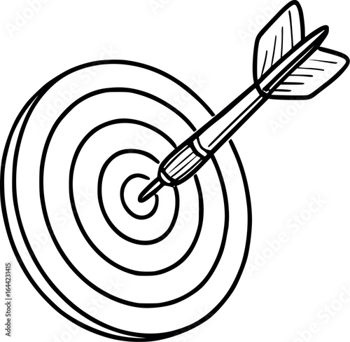 Bullseye target sketch with dart. Hand-drawn goal success vector isolated on white.