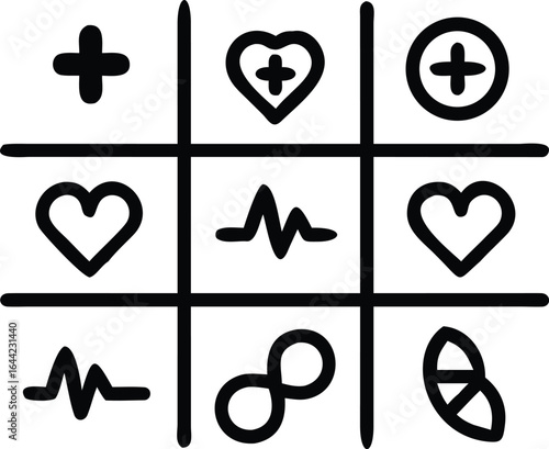 Medical Icons Set With Hearts And Pulse Lines health