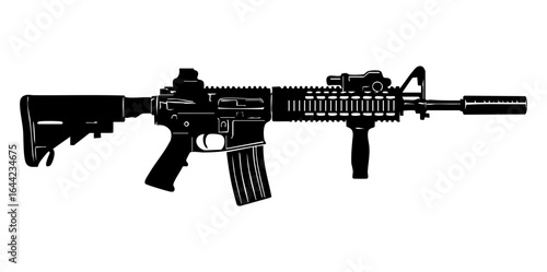 Minimalist Flat Vector Illustration of AR-15 Tactical Rifle