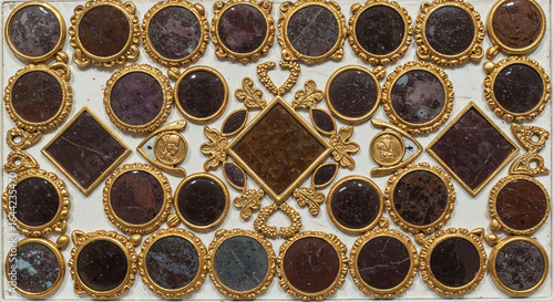 panoramic shot of colorful semiprecious stones on white surface isolated on grey