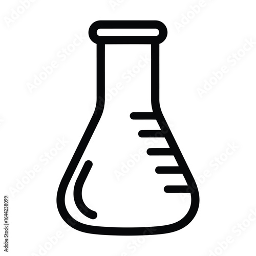 Vector art of simple line drawing of an erlenmeyer flask, a common piece of laboratory glassware used for experiments and chemical analysis, isolated on white background