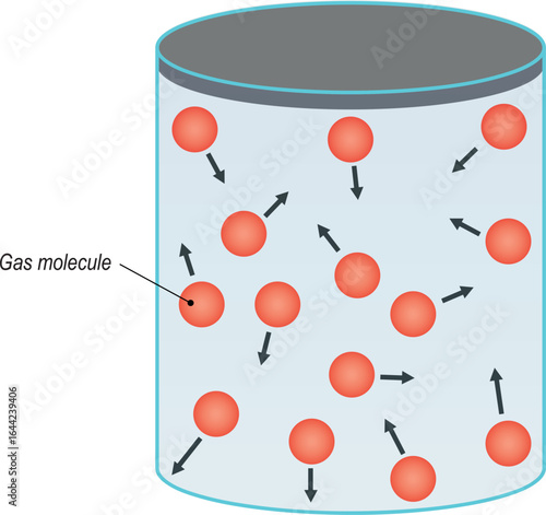 The concept of the kinetic theory of gases. Red gas molecules moving at a constant speed in a closed container. white background. Vector illustration.