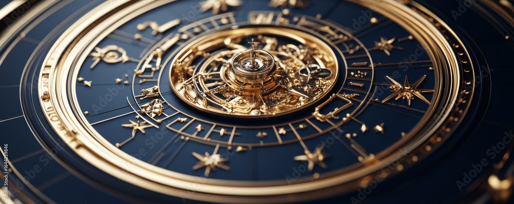 Obraz premium Golden Astrolabe on Deep Blue, Astrology, Time