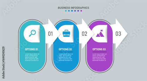 Progress bar featuring 3 arrow-shaped elements, symbolizing the three stages of business strategy and progression. Clean timeline infographic design template. Vector for mobile presentation.