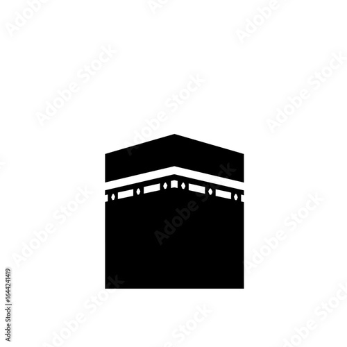 Minimalist Black and White Illustration of the Kaaba a Sacred Islamic Site in Mecca Saudi Arabia on a Clean White