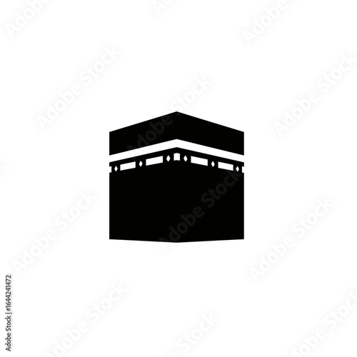 Minimalist Black and White Illustration of the Kaaba Islamic Holy Site in Mecca Saudi Arabia for Hajj and Ramadan Designs