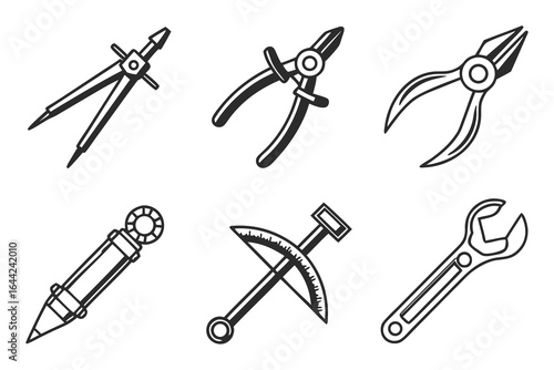 Vector art of hand tools set isolated on white background