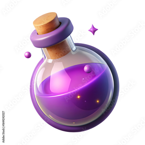 Purple Potion Bottle 3D Render of Magical Elixer isolated on transparent background