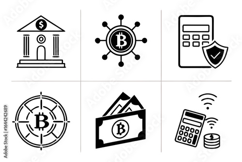 Vector art of bitcoin and cryptocurrency icons isolated on white background for web design