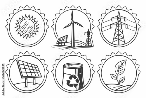 Vector art of set of hand drawn vector illustration of renewable energy sources