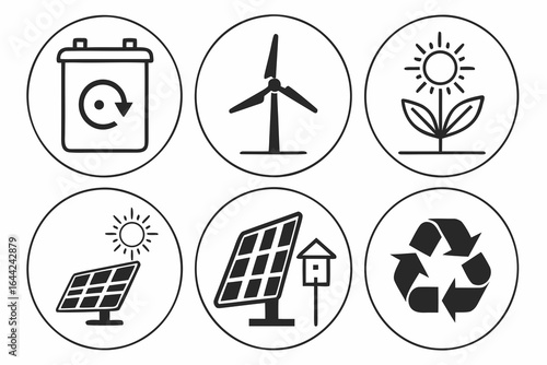 Vector art of set of renewable energy sources icons isolated on white background