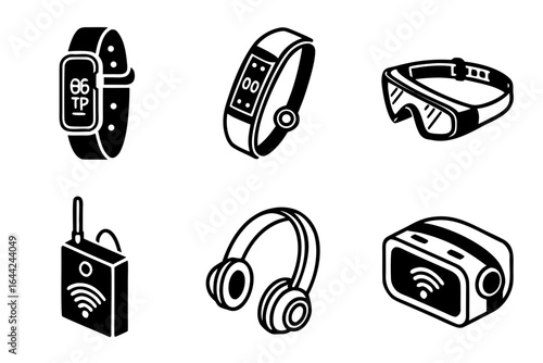 Vector art of collection of modern wearable technology devices isolated on white background