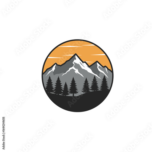 Minimalist Vintage Ice Mountain logo design Inspiration, beauty sunset color "clean flat vector white background"