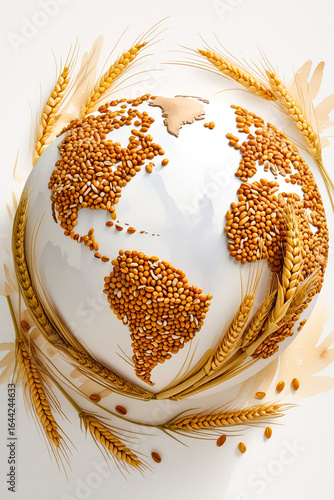 earth globe with sun and wheat