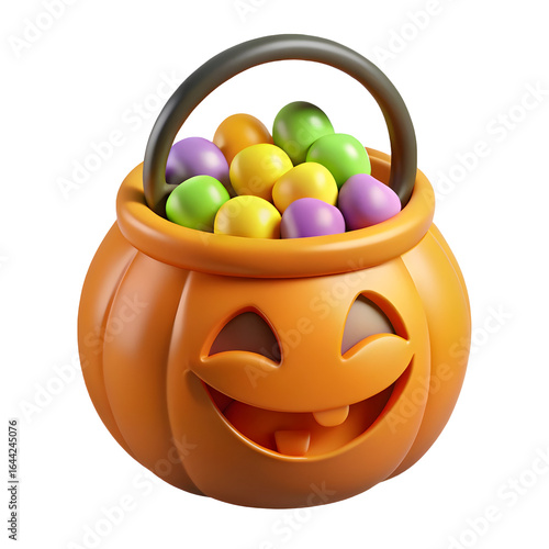 3D Render Smiling Jackolantern Candy Bucket isolated on transparent background