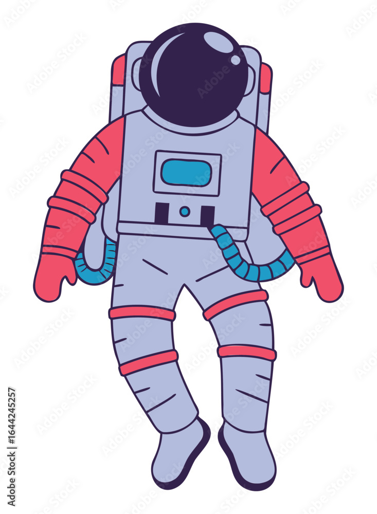 Obraz premium Cartoon astronaut floating on white, space exploration and adventure