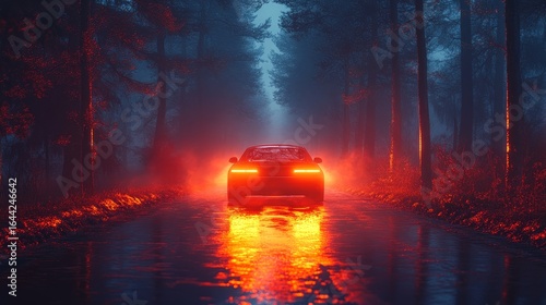 Car Moving Through a Mysterious Forest Road at Night --ar 16:9 --stylize 750 --v 6.1 Job ID: 9b7594f1-704d-43b9-b52e-5151eebfaf3f