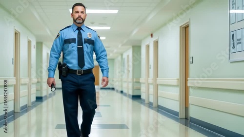 Security guard in hospital corridor