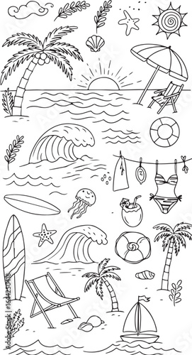 Summer Beach Scenes Tropical Ocean Fun with Palm Trees and Surfboards