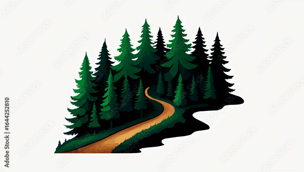 Obraz premium Winding Path Leads Through Evergreen Forest, Inviting Exploration and Adventure