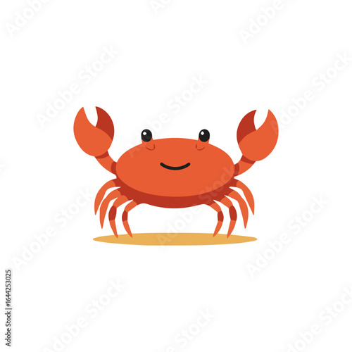 A cheerful and friendly red crab, with a big smile, looking ready to scuttle along the beach and enjoy the sun and sea.